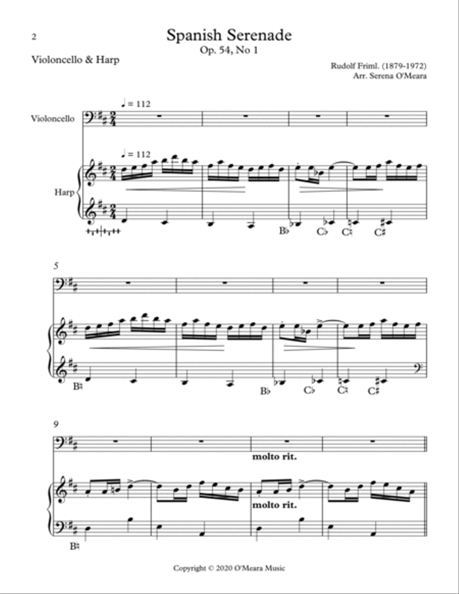 Spanish Serenade, Op. 54, No 1, Duet for Cello & Pedal Harp String Duet scores gallery preview page 2