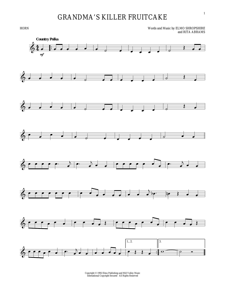 Grandma's Killer Fruitcake Horn Solo scores gallery preview page 1