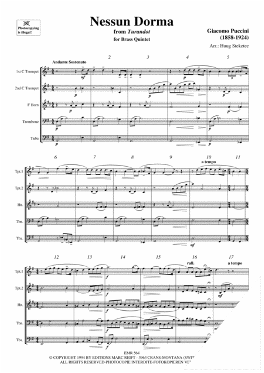 Nessun Dorma Nessun Dorma Brass Quintet scores gallery preview page 4