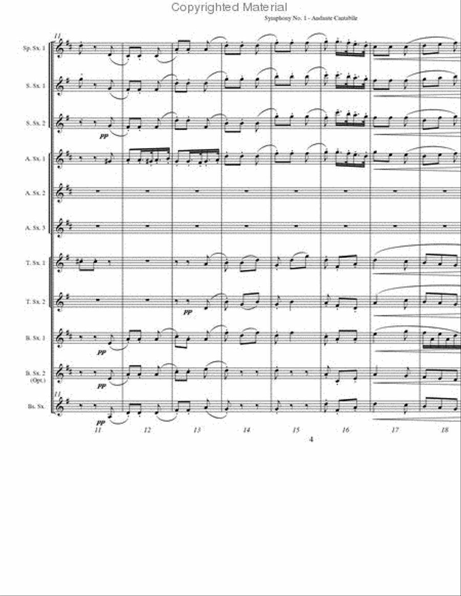 Sym. No. 1, Andante Cantabile Saxophone Ensemble scores gallery preview page 3