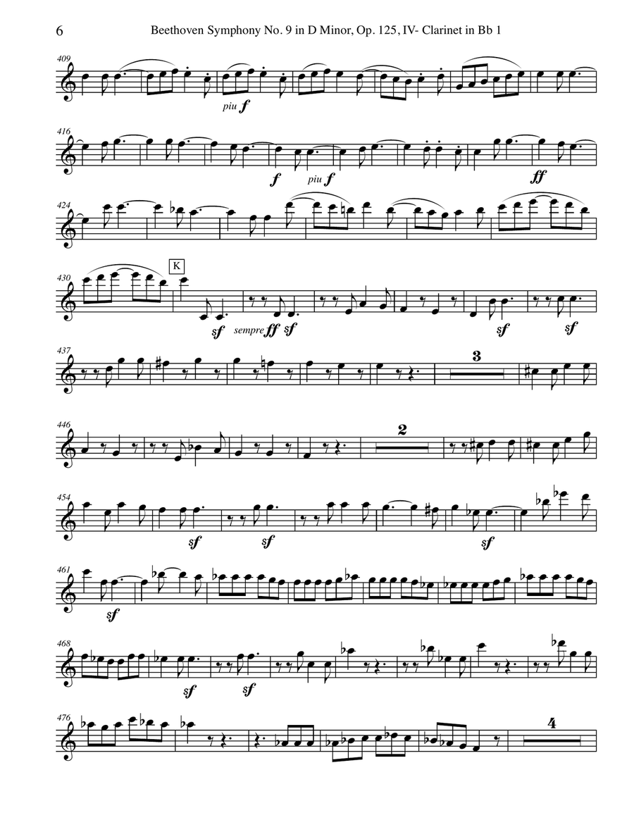 Beethoven Symphony No. 9, Movement IV - Clarinet in Bb 1 (Transposed Part), Op. 125 B-Flat Clarinet scores gallery preview page 6