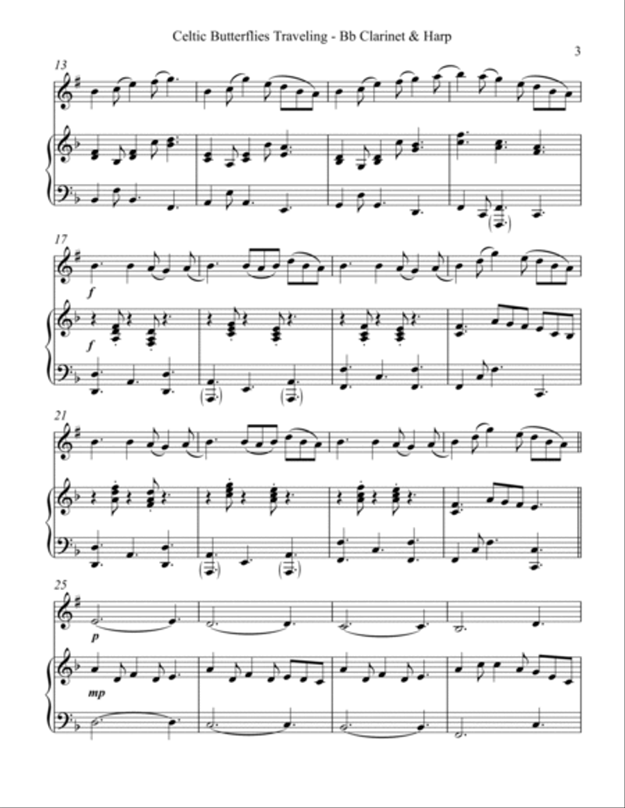 Celtic Butterflies Traveling, Duet for Bb Clarinet and Harp image number null