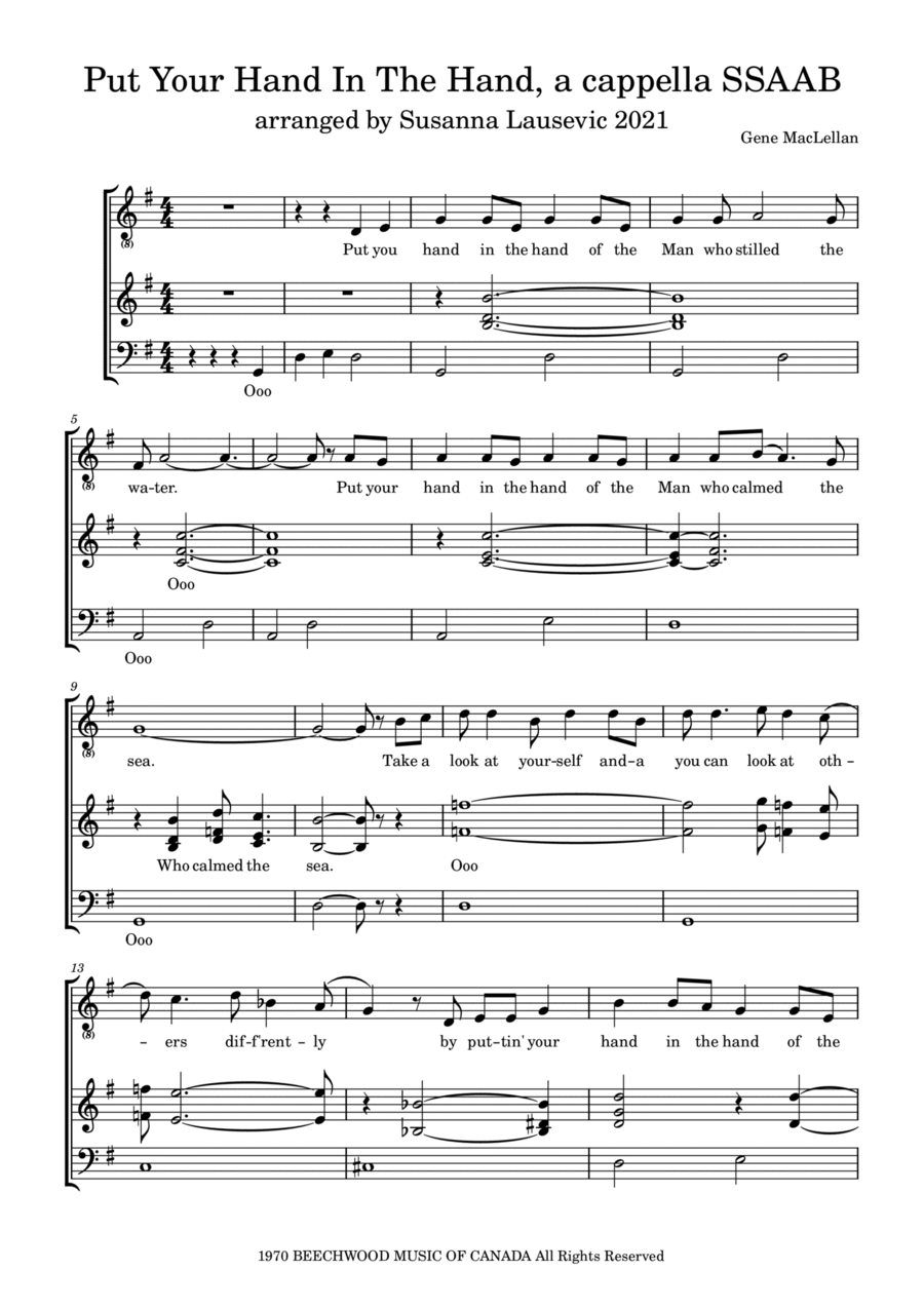 Put Your Hand In The Hand A Cappella scores gallery preview page 1