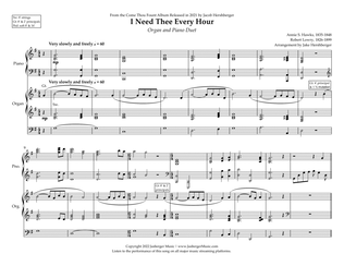 Book cover for I Need Thee Every Hour Arranged for Piano and Organ Duet - Acc. Track