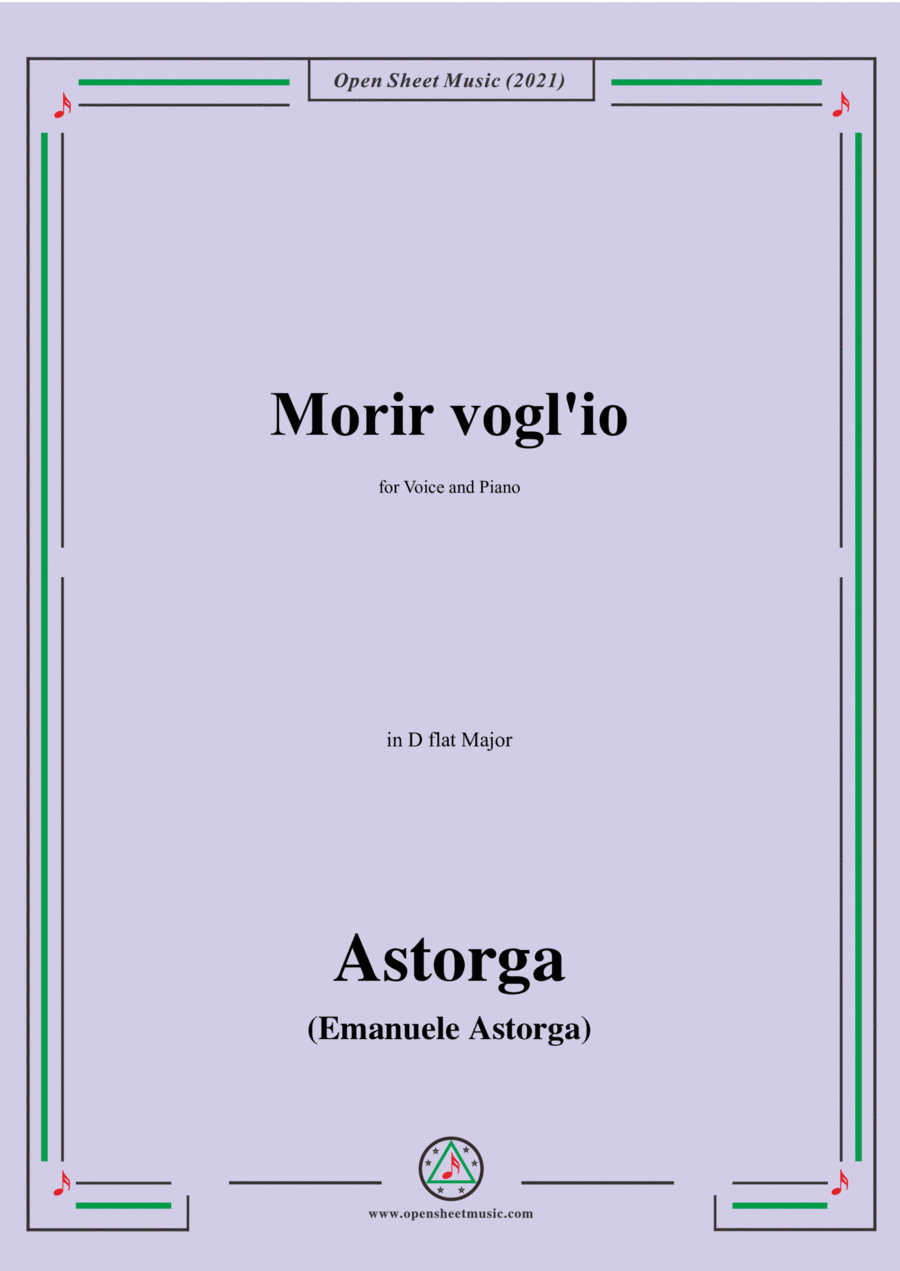 Astorga-Morir voglio,in D flat Major,for Voice and Piano Voice Solo scores gallery preview page 1