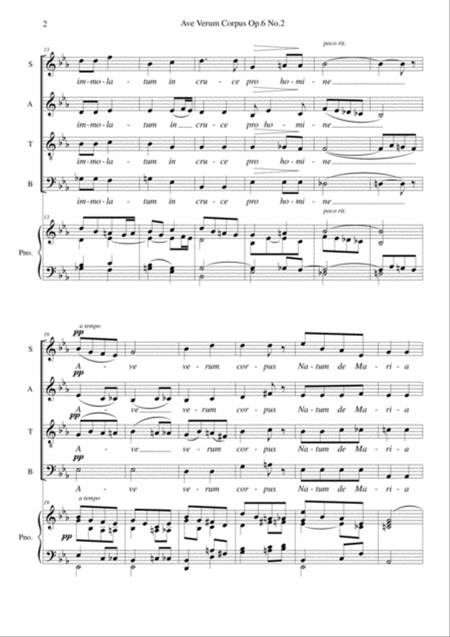 Chausson Ave Verum Corpus arranged for SATB choir and piano (or organ) 4-Part scores gallery preview page 2