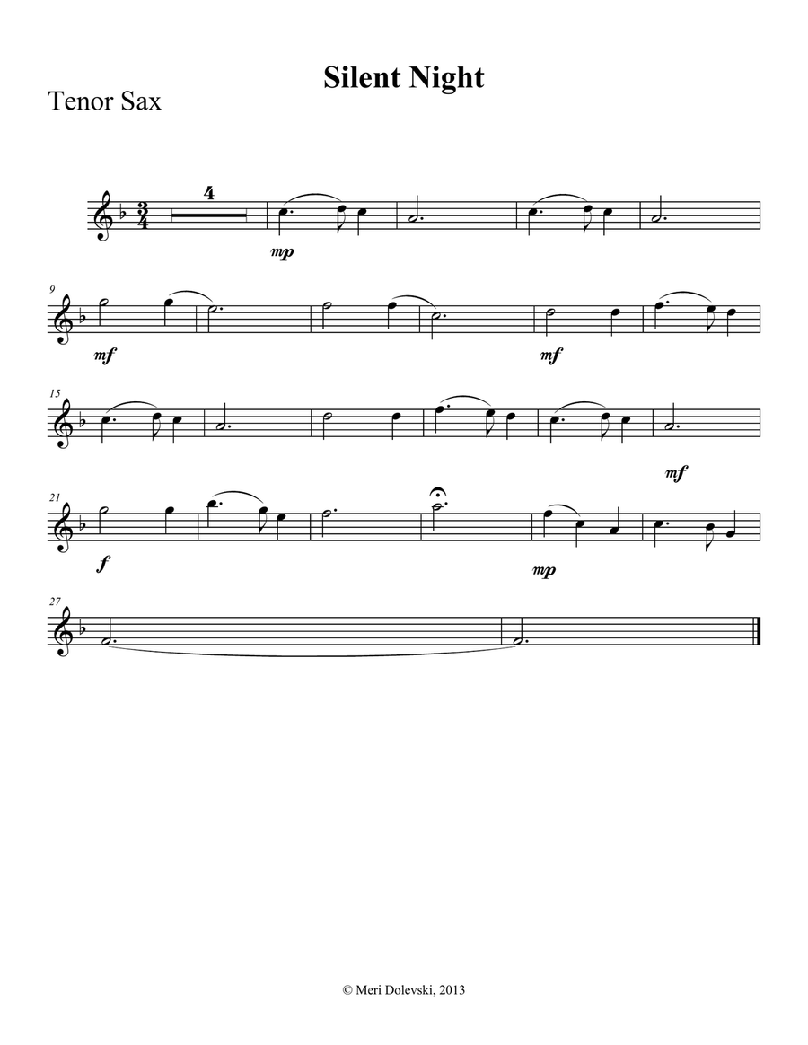 Silent Night: B flat Saxes Tenor Saxophone scores gallery preview page 1