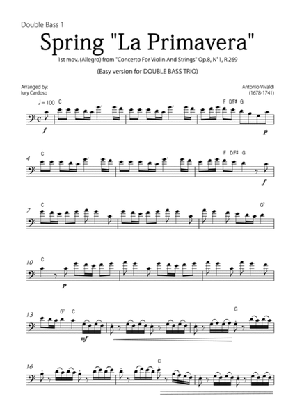 "Spring" (La Primavera) by Vivaldi - Easy version for DOUBLE BASS TRIO image number null