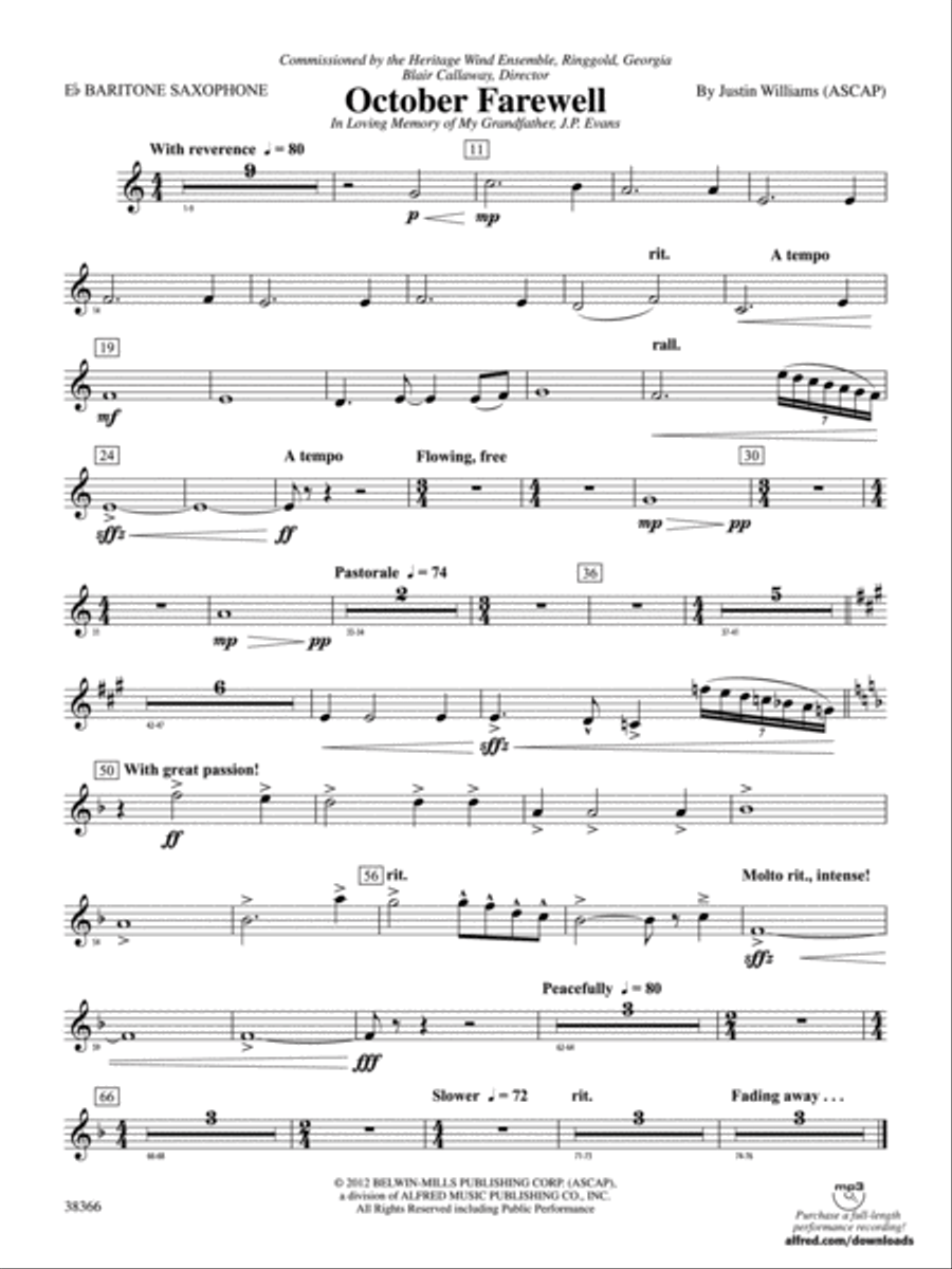 October Farewell: E-flat Baritone Saxophone Concert Band scores gallery preview page 1