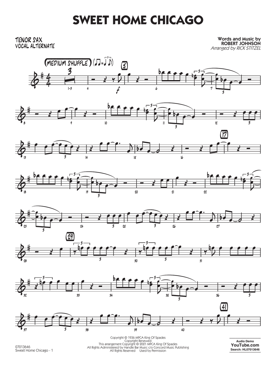 Sweet Home Chicago (arr. Rick Stitzel) - Tenor Sax Solo (Vocal Alt) Jazz Ensemble scores gallery preview page 1