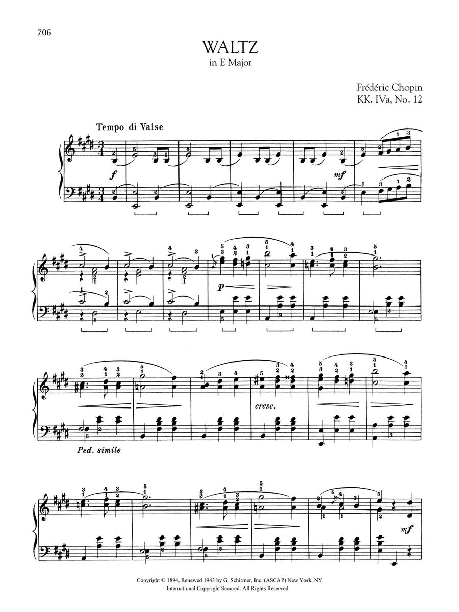 Waltz in E Major, KK. IVa, No. 12 Piano Solo scores gallery preview page 1
