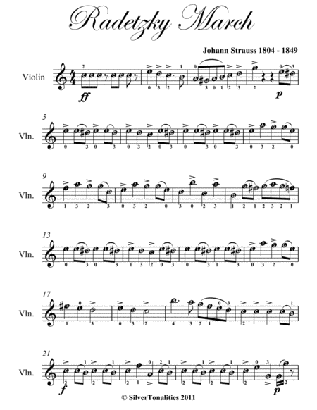 Radetzky March Easy Violin Sheet Music
