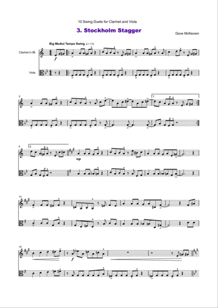 10 Swing Duets for Clarinet and Viola Clarinet scores gallery preview page 4