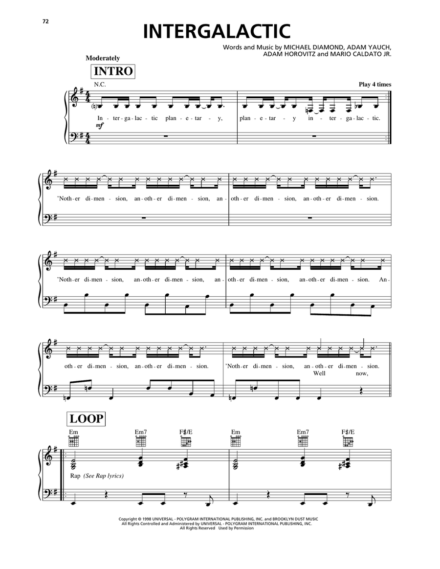 Intergalactic Piano, Vocal, Guitar scores gallery preview page 1