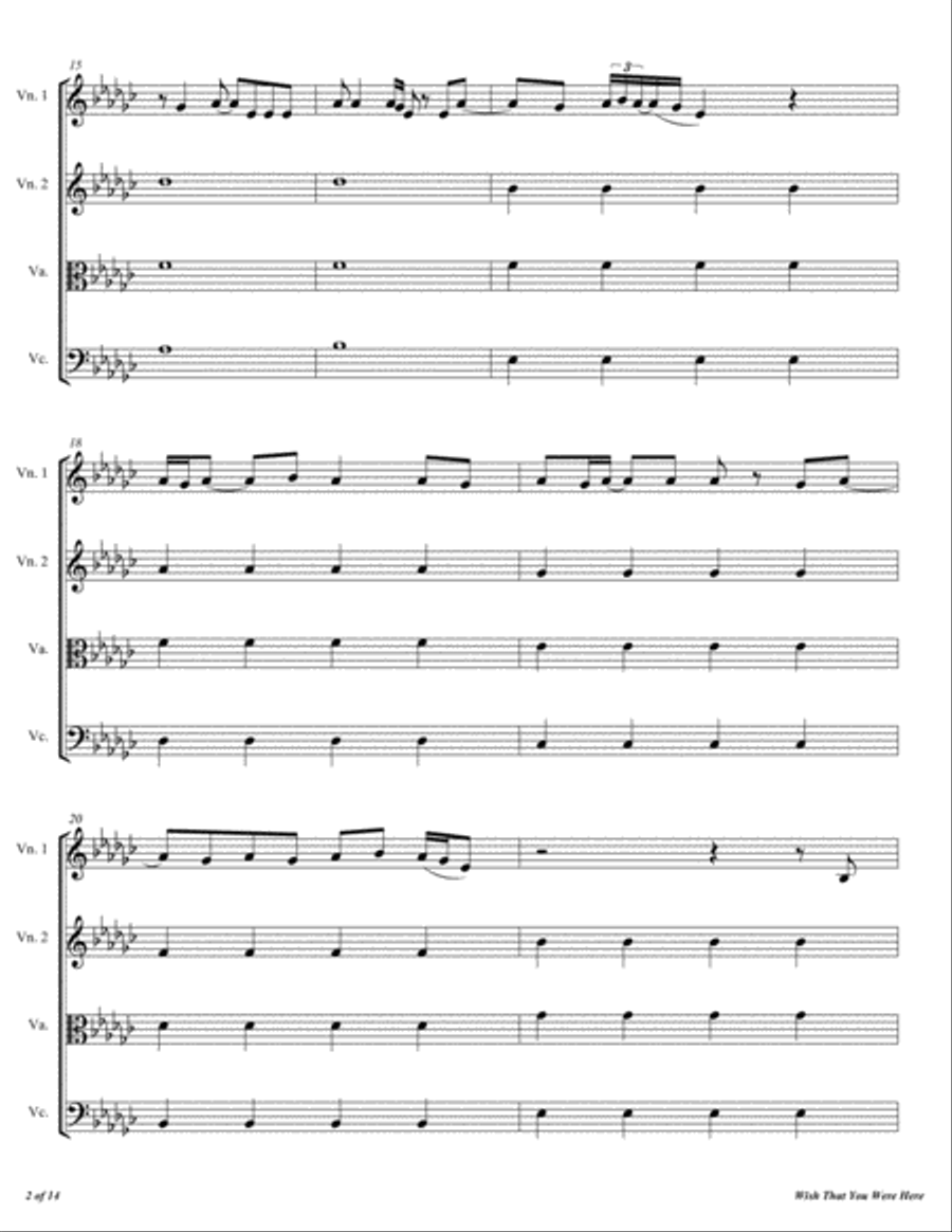 Wish That You Were Here from MISS PEREGRINE'S HOME FOR PECULIAR CHILDREN String Quartet scores gallery preview page 3