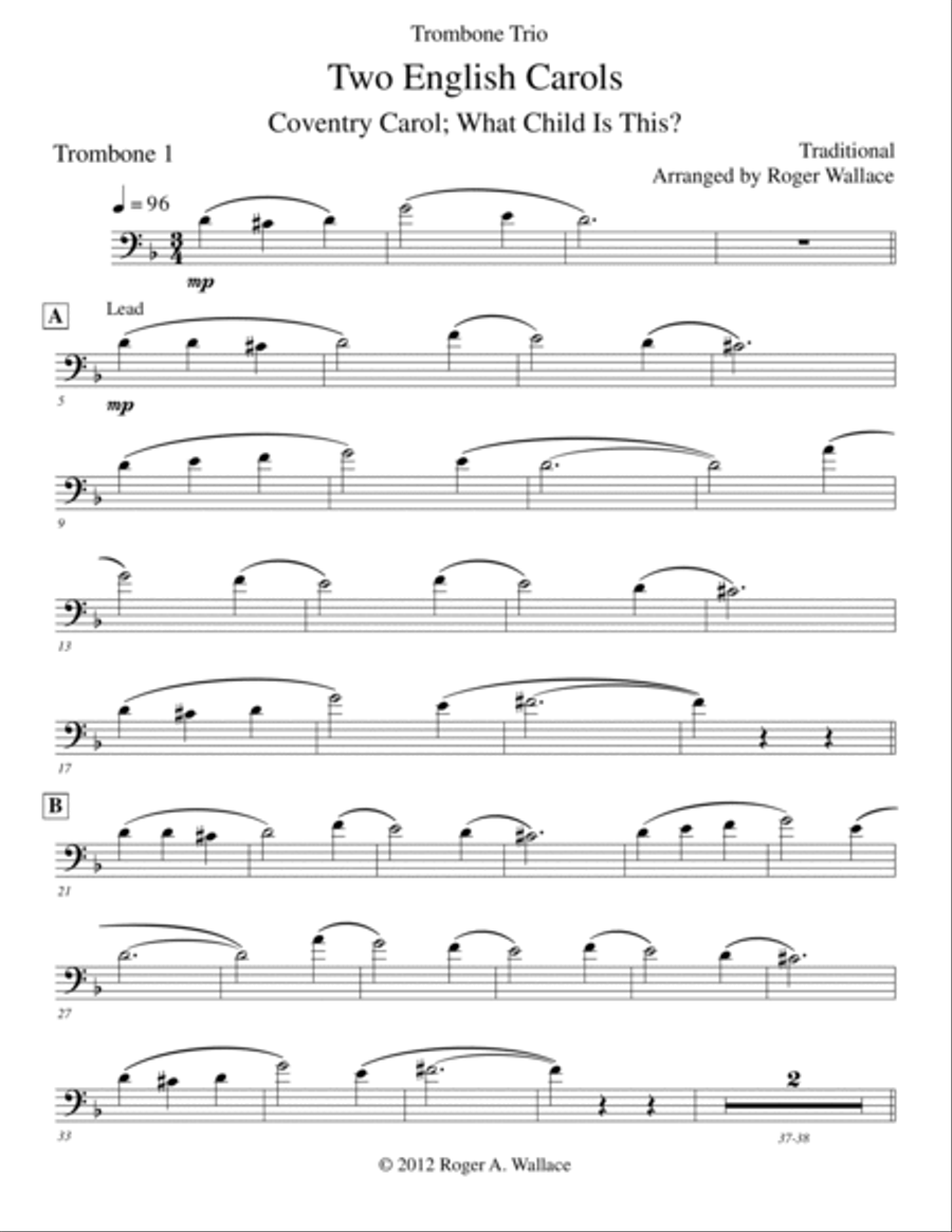 Two English Carols (Coventry Carol; What Child Is This?) - Low Brass Trio Brass Trio scores gallery preview page 4