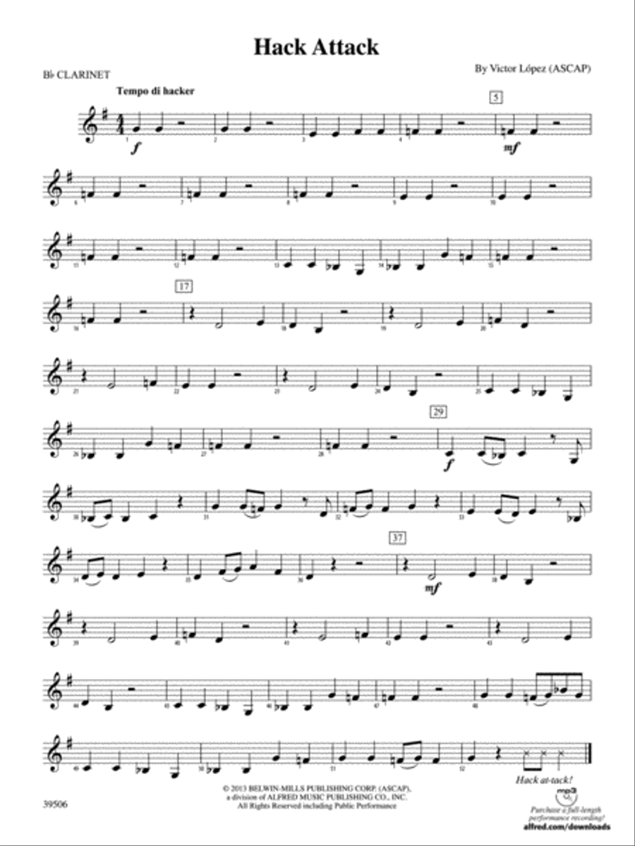 Hack Attack: 1st B-flat Clarinet Concert Band scores gallery preview page 1