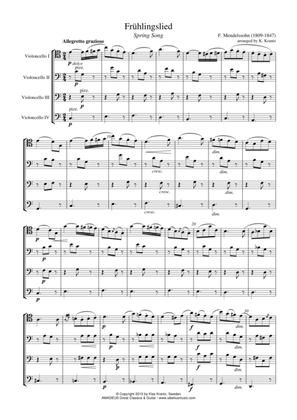 Fruhlingslied, Lieder ohne Worte Op. 62, Spring Song for cello quartet