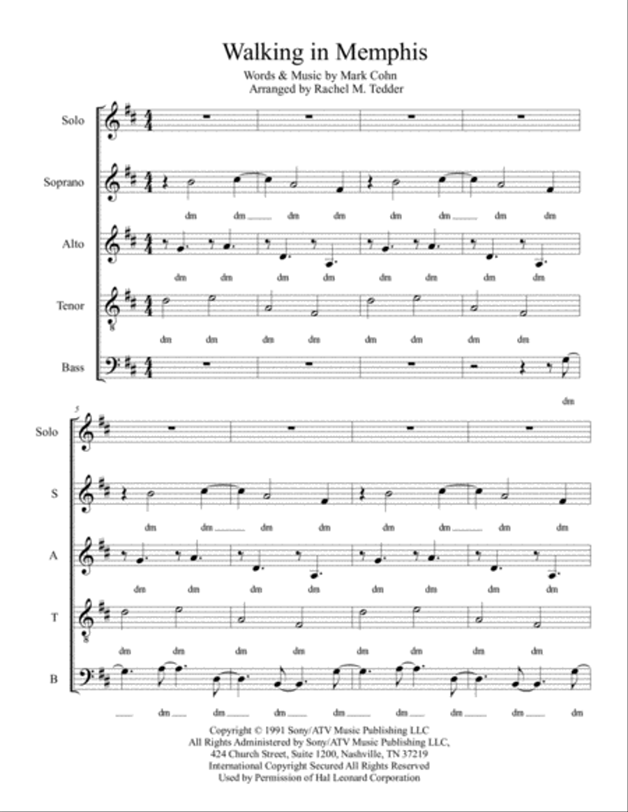 Walking In Memphis 4-Part scores gallery preview page 1