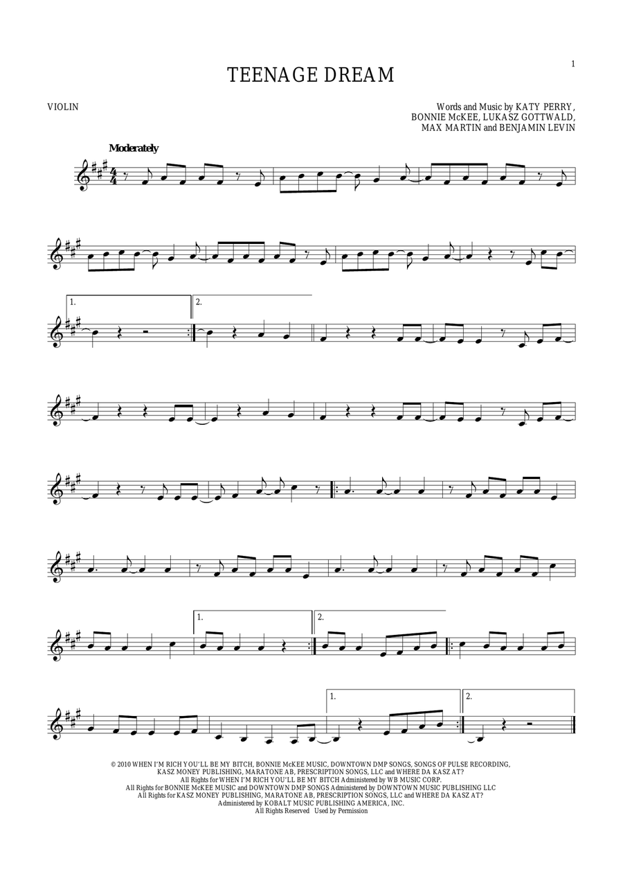 Teenage Dream Violin Solo scores gallery preview page 1