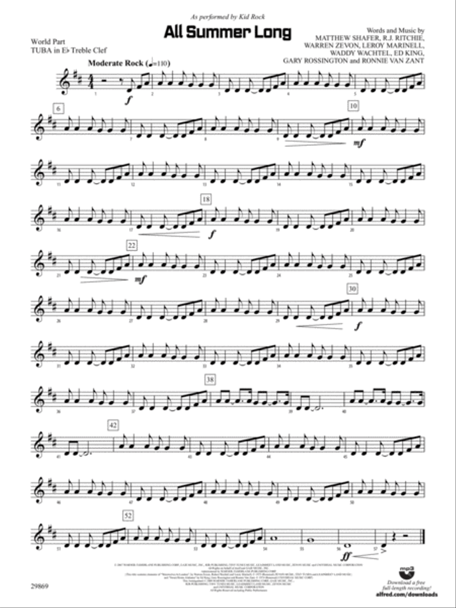 All Summer Long: (World Part) E-flat Tuba T.C. Concert Band scores gallery preview page 1