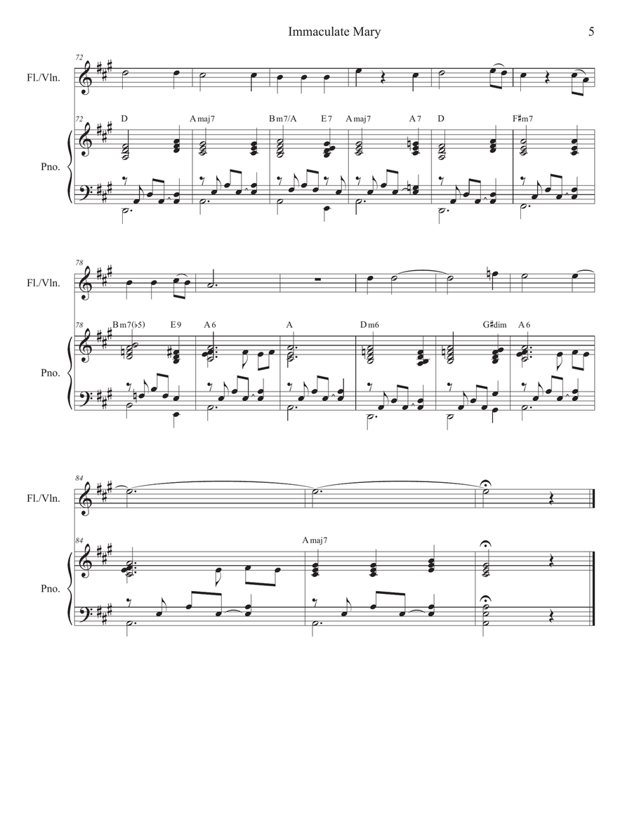 Immaculate Mary (Flute or Violin solo and Piano) Flute scores gallery preview page 5