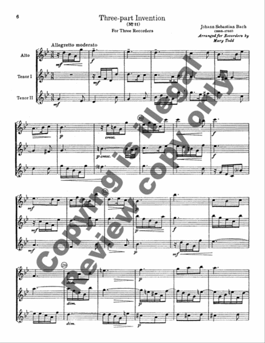 Inventions (3) for Three Voices Recorder scores gallery preview page 4