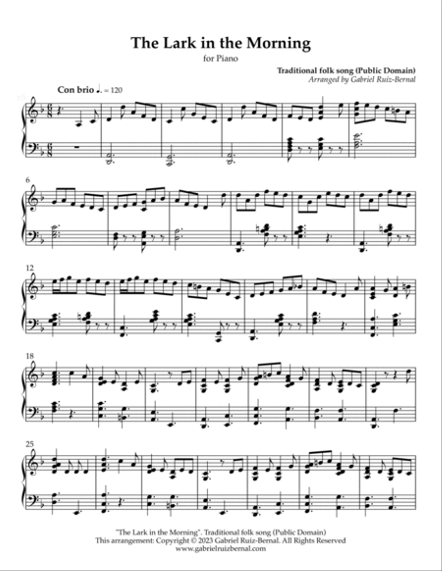 THE LARK IN THE MORNING Piano Solo scores gallery preview page 2