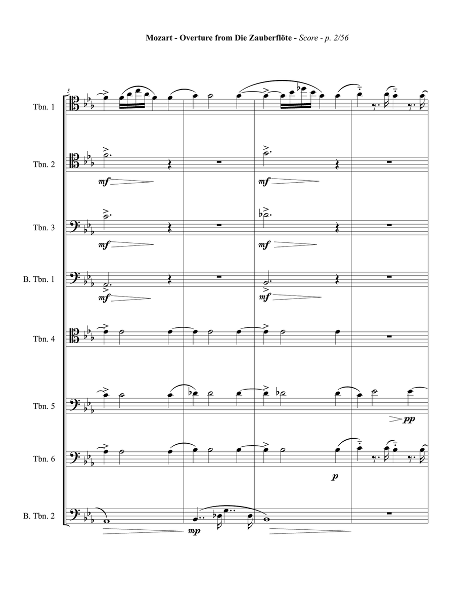 Overture to the Magic Flute for Trombone Octet Large Ensemble scores gallery preview page 2