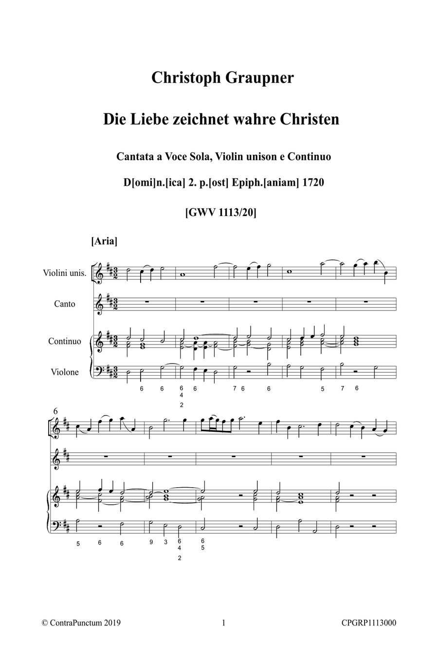 Graupner Christoph Cantata Die Liebe zeichnet wahre Christen GWV 1113/20 image number null