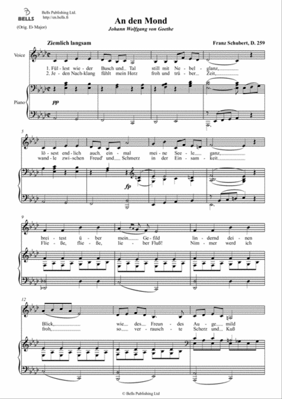An den Mond (D. 259) (A-flat Major) Voice Solo scores gallery preview page 1