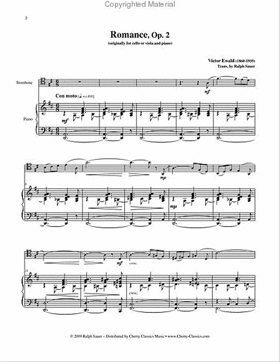 Romance, Op. 2 for Trombone & Piano Piano Accompaniment scores gallery preview page 4