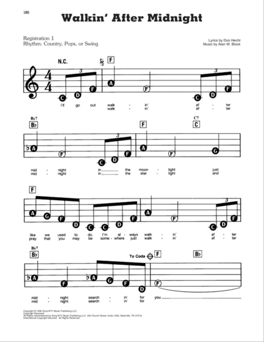 Walkin' After Midnight Walkin' After Midnight Electronic Keyboard scores gallery preview page 1
