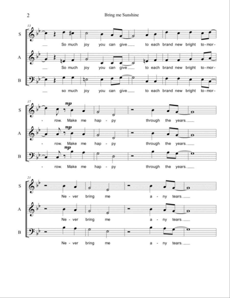 Bring Me Sunshine Bring Me Sunshine 3-Part scores gallery preview page 2