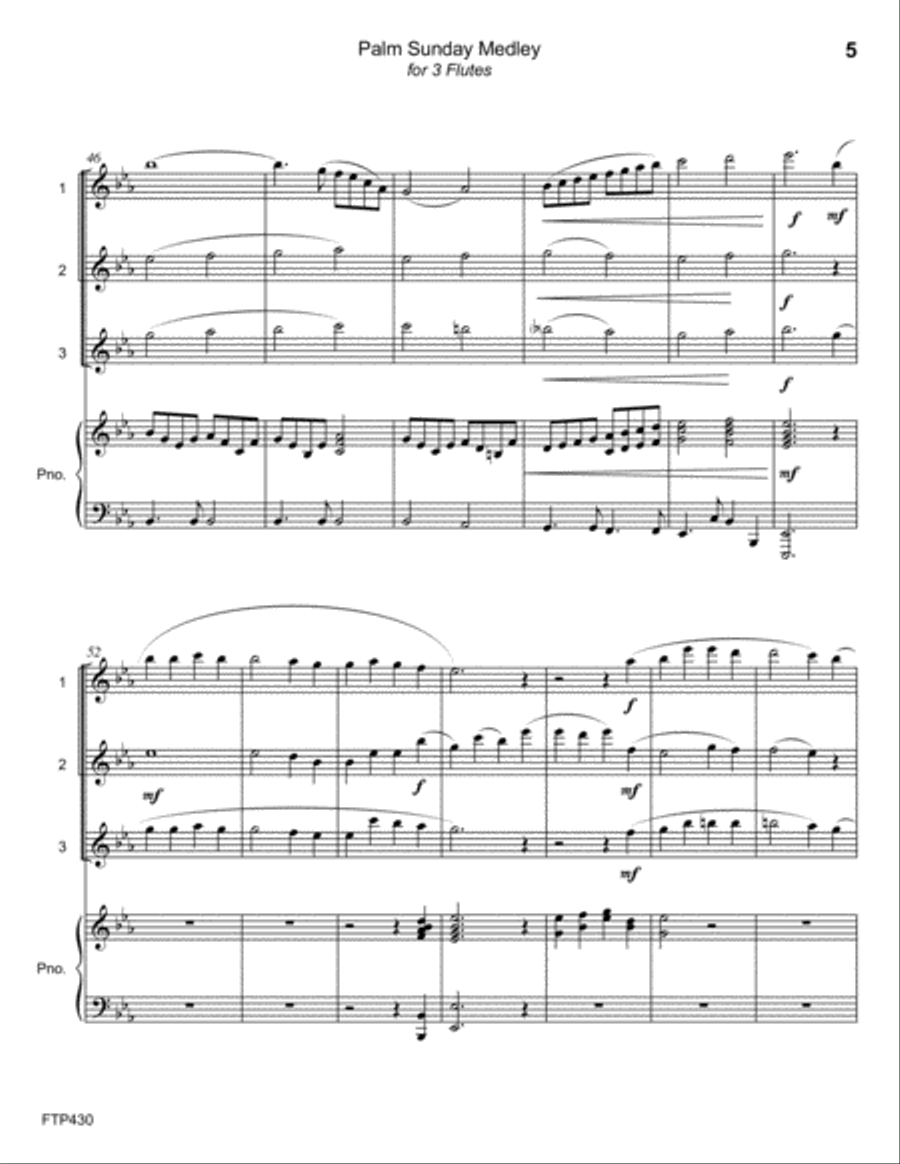 PALM SUNDAY MEDLEY - FLUTE TRIO with Piano Accompaniment Small Ensemble scores gallery preview page 5