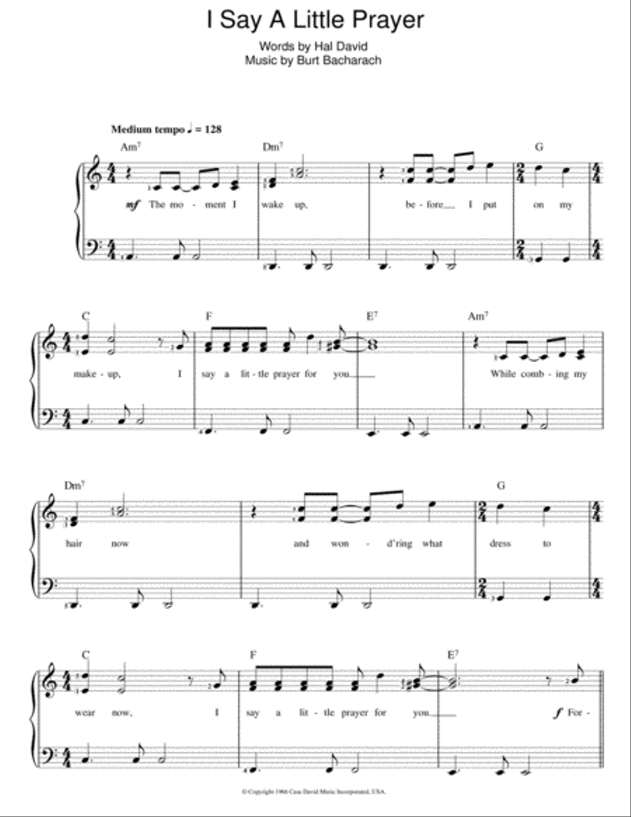 I Say A Little Prayer Piano, Vocal scores gallery preview page 1