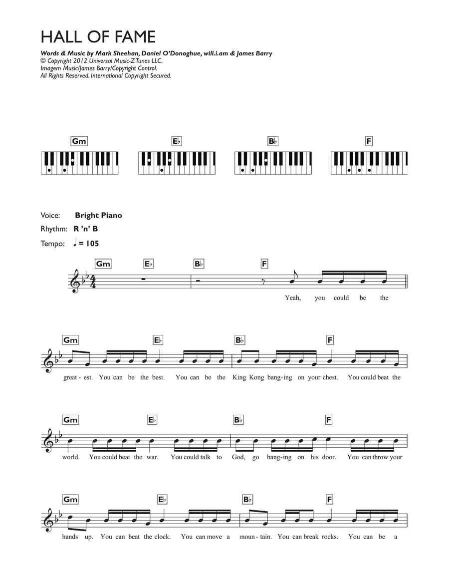 Hall Of Fame (featuring will.i.am) Piano Solo scores gallery preview page 1