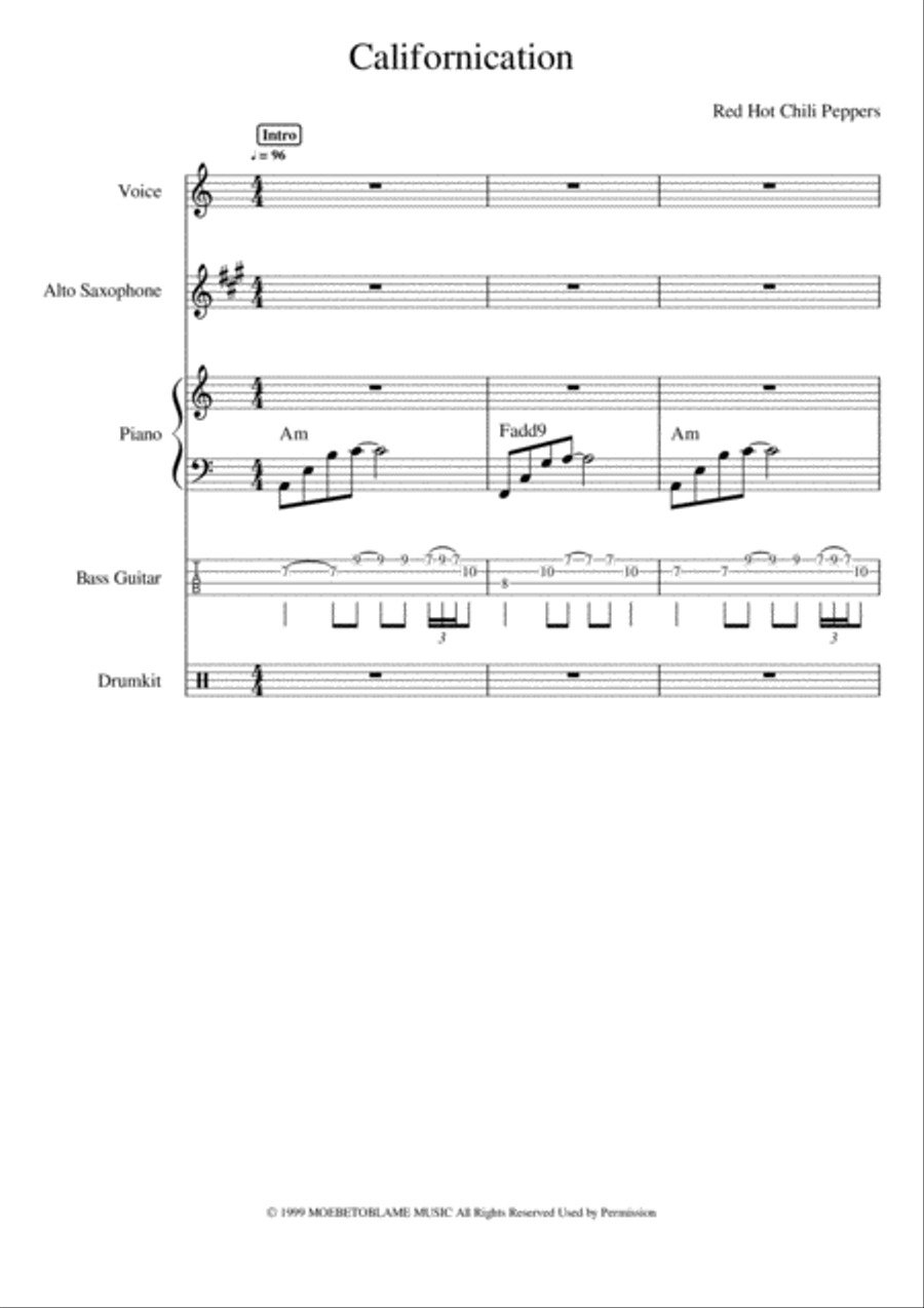 Californication Californication Piano, Vocal, Guitar scores gallery preview page 1