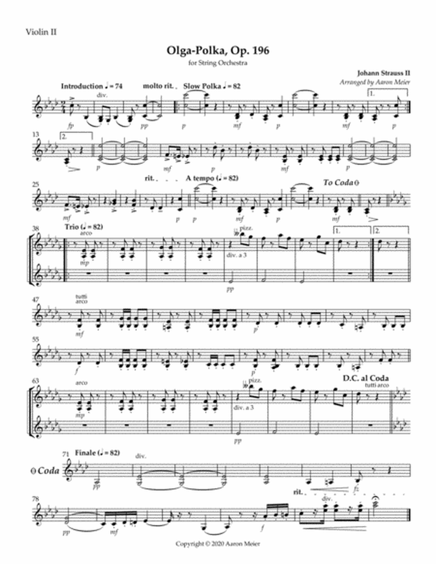 Olga-Polka, Op. 196 (arr. for string orchestra): Violin II image number null