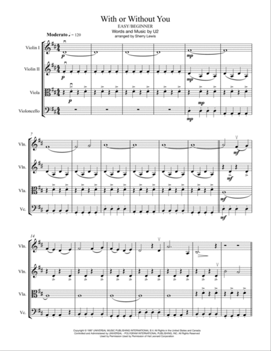 With Or Without You String Quartet scores gallery preview page 4