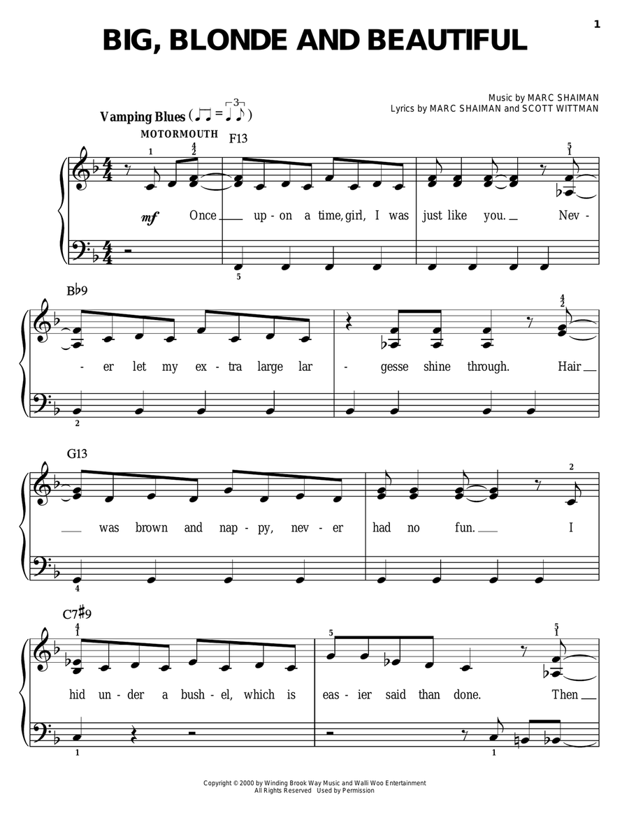 Big, Blonde And Beautiful Easy Piano scores gallery preview page 1