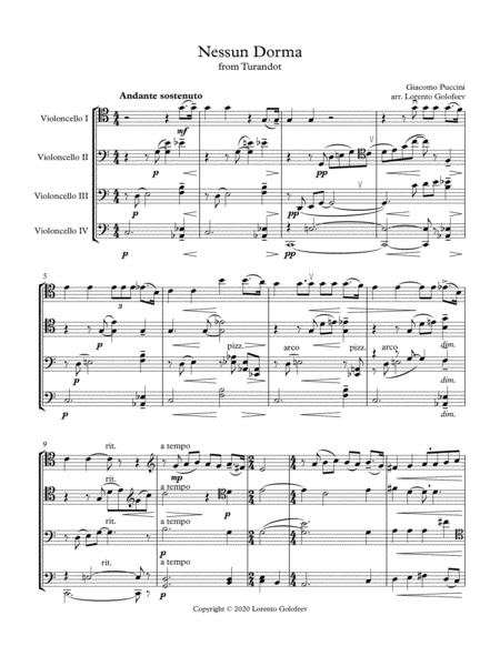 Nessun Dorma from Turandot - Cello Quartet image number null