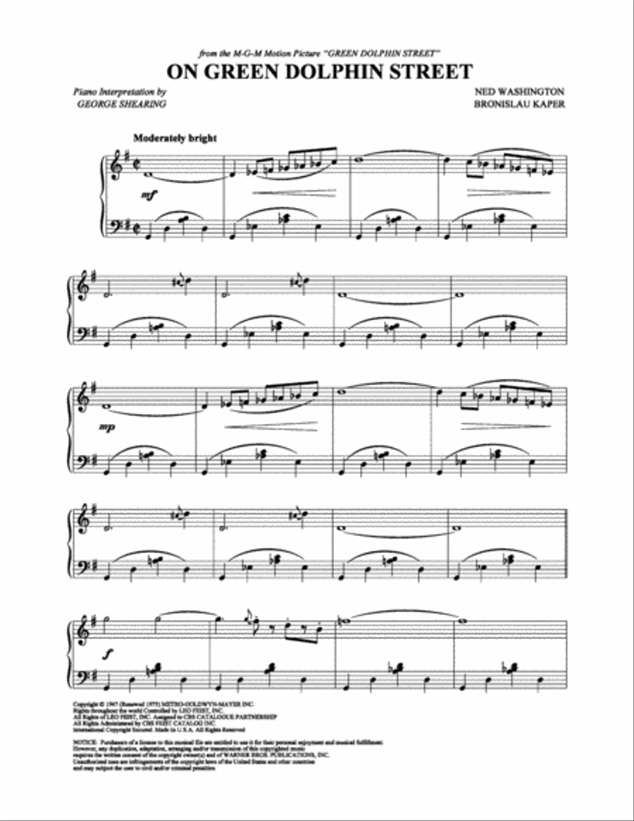 On Green Dolphin Street Piano Solo scores gallery preview page 1