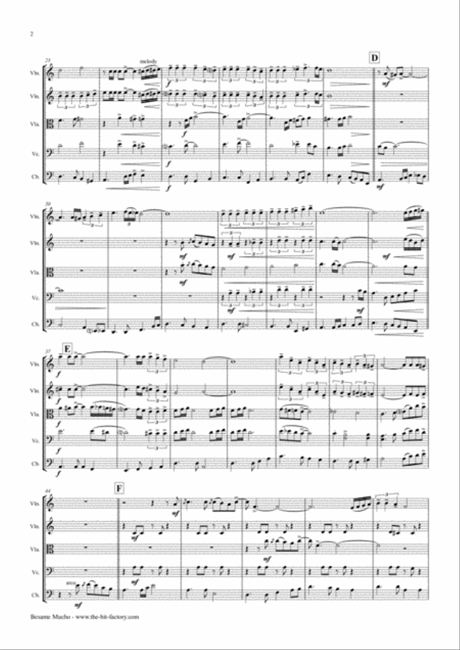Besame Mucho (Kiss Me Much) String Quartet scores gallery preview page 2