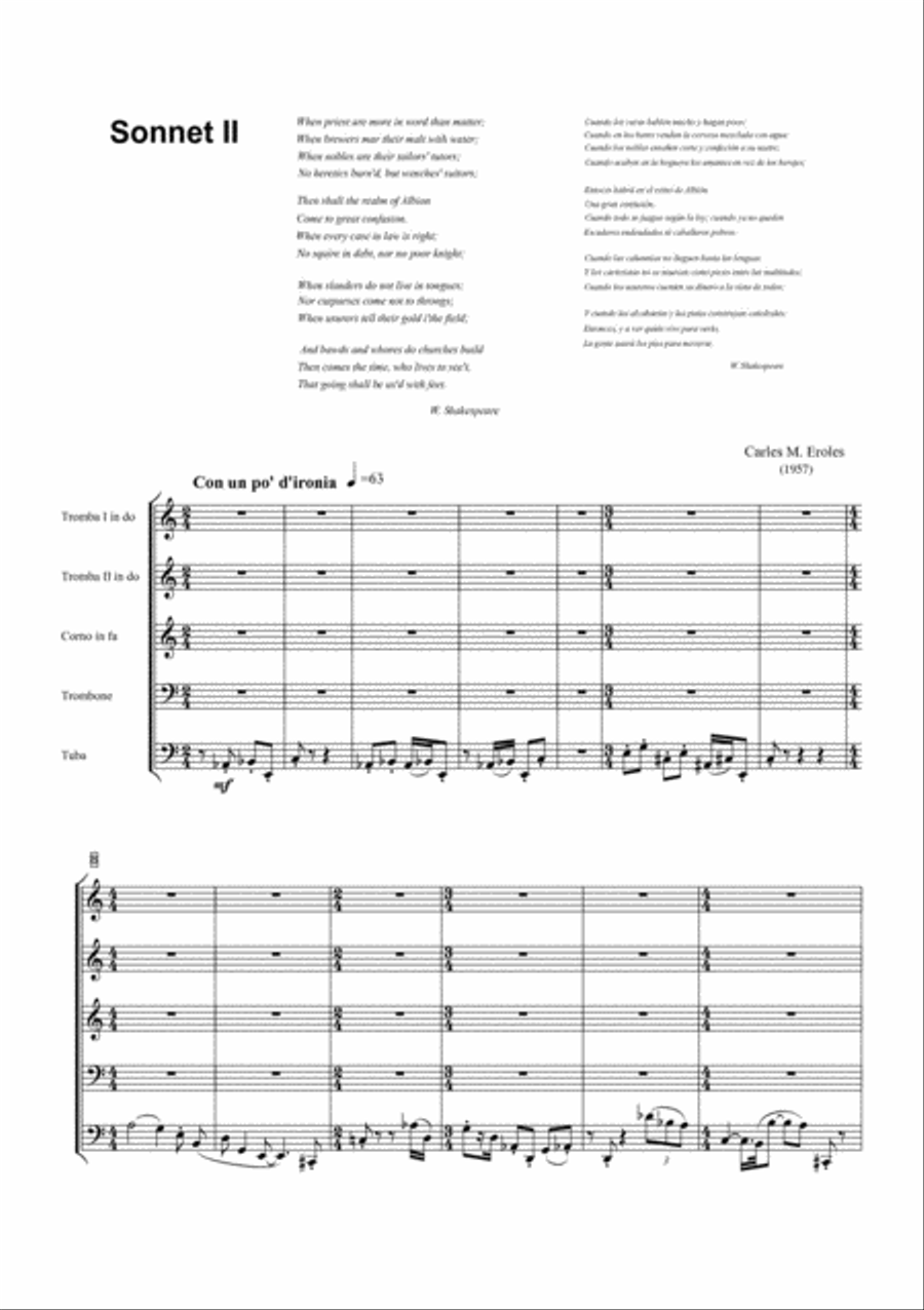 Two Shakespearean Sonnets and a Celebrated Sentence for Brass Quintet Brass Quintet scores gallery preview page 3