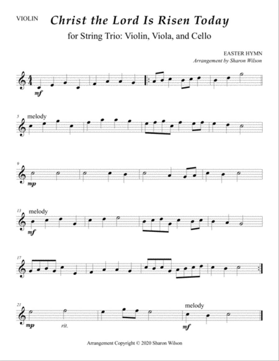 Christ the Lord Is Risen Today (for String Trio – Violin, Viola, and Cello) String Trio scores gallery preview page 2