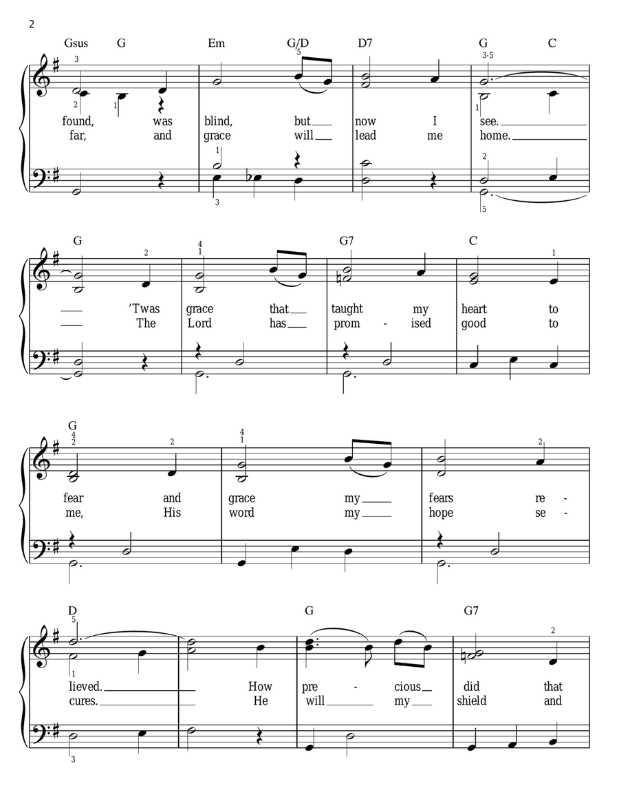 Amazing Grace Easy Piano scores gallery preview page 2
