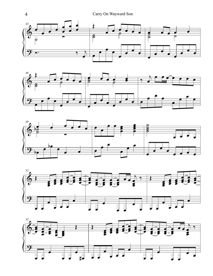 Carry On Wayward Son Piano Solo scores gallery preview page 4