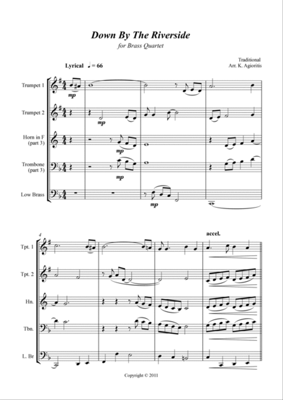 Down by the Riverside - for Brass Quartet Brass Quartet scores gallery preview page 3