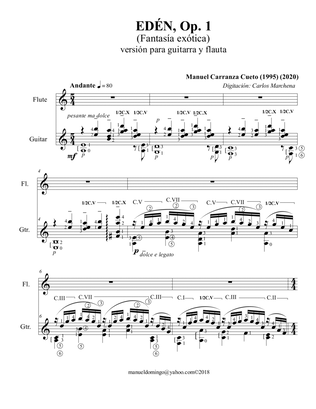 Edén" Op. 1 (exotic fantasy) for flute and guitar version
